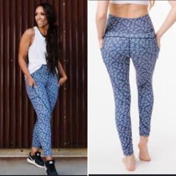 Zyia Active Blue Haystacks Light N Tight Pocket Leggings Size 12 - Picture 1 of 11